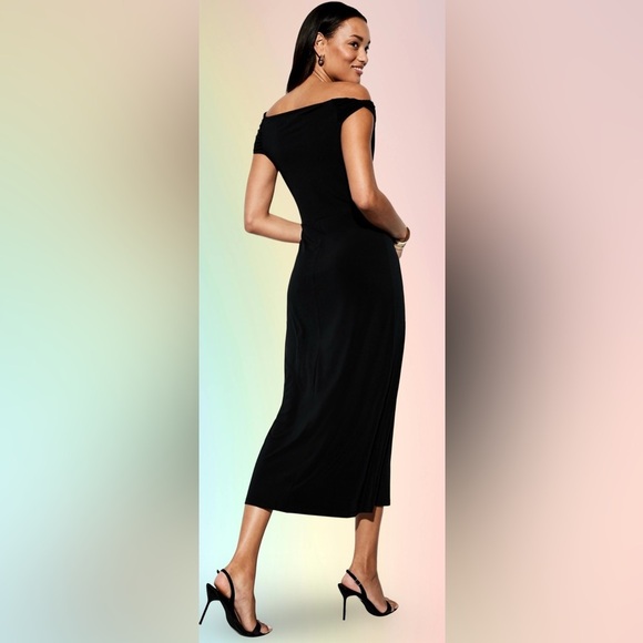 NWTS💓THE OCCASION M💓ELITE OLD NAVY LINE LUSTROUS BLACK ONE SHOULDER MIDI DRESS - Picture 10 of 14
